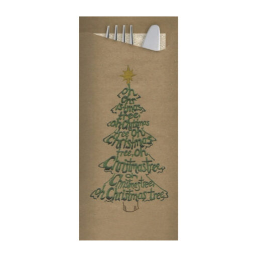 Green Christmas Tree Kraft Design Cutlery Pouch