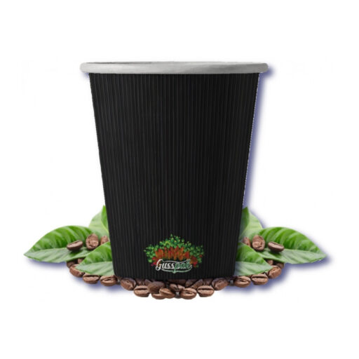 8oz Double Wall Black Ripple Disposable Cups with Sipper Lids